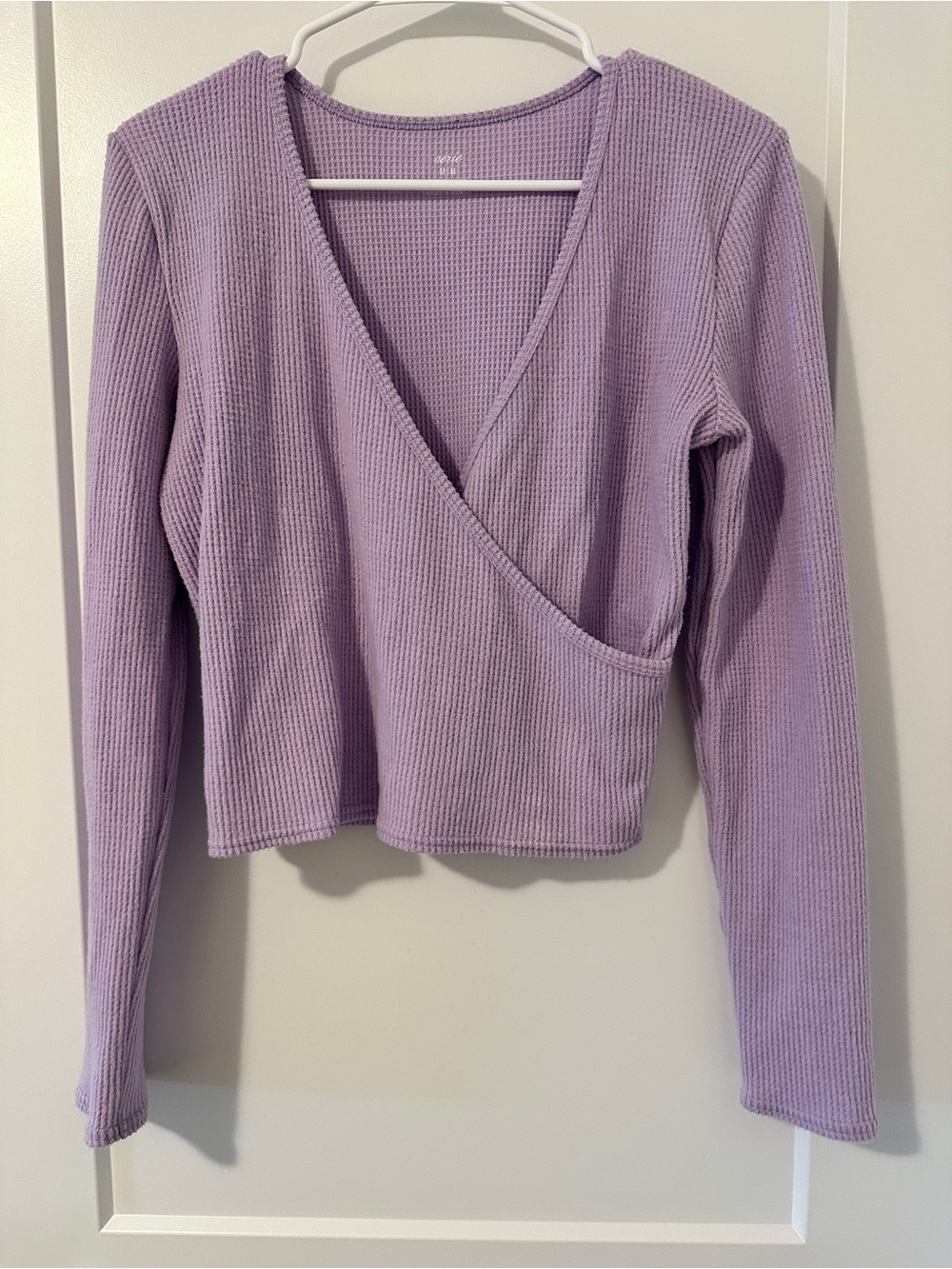 Aerie Lavender Waffle Knit Wrap-Style Long Sleeve Top Size Medium Women’s